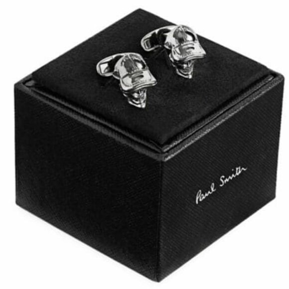 Paul Smith Skull Cufflinks Mens Silver T-Bar Engraved Logo w/ Gift Box - Picture 2 of 2